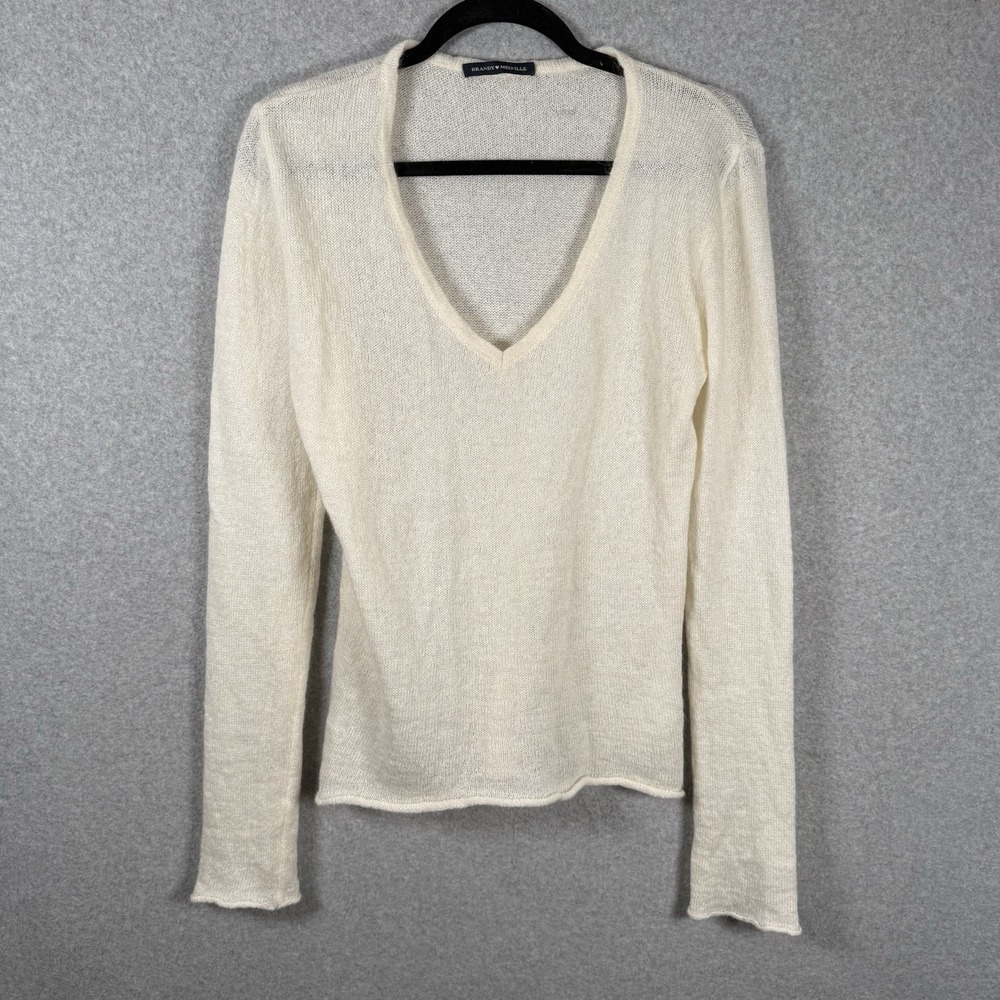 Brandy melville mohair‎ sweater womens small ivory stretchy v neck pullover